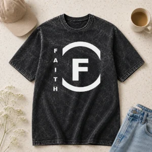 Awesome Nice Faith F Logo Minimalist Washed T-Shirt