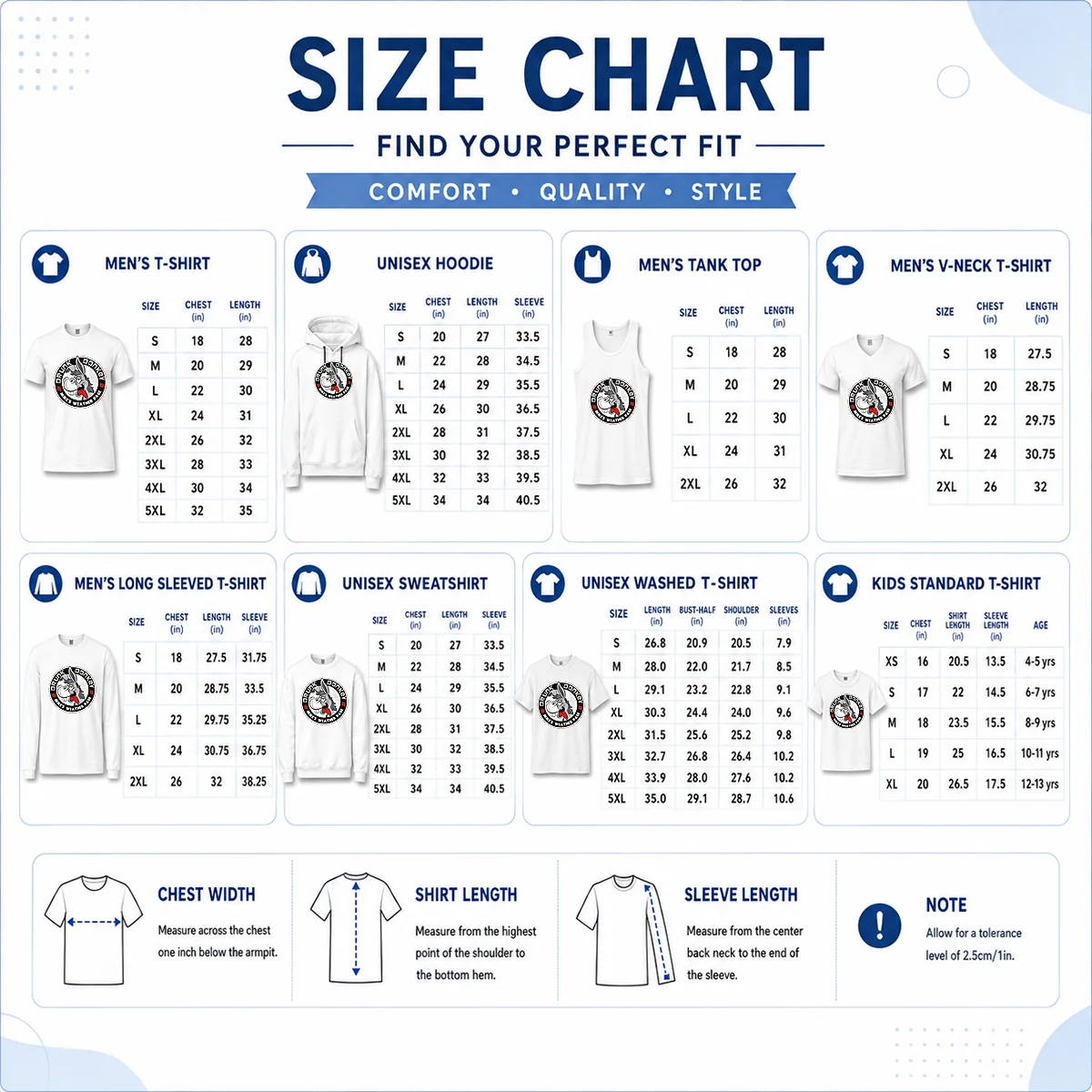 Funny Happy Good Drunk Donkey Mike'S Weather Page Size Chart Size chart for Funny Happy Good Drunk Donkey Mike'S Weather Page with measurements in inches and cm to help choose the right fit