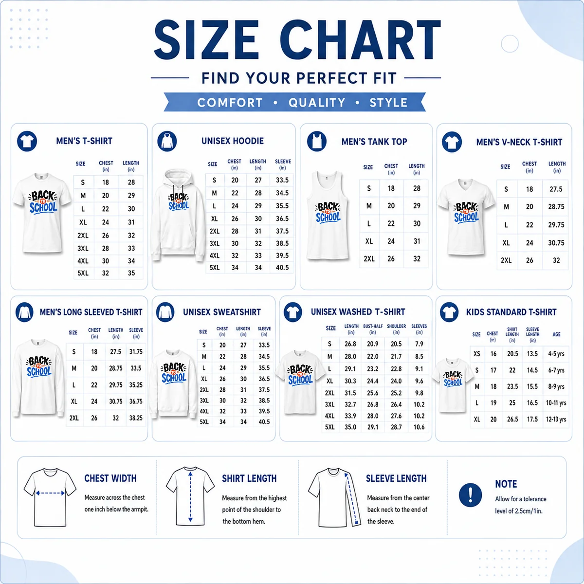 Funny Pretty Hand Drawn Sketch Back To School Backpack Pencil Size Chart Size chart for Funny Pretty Hand Drawn Sketch Back To School Backpack Pencil with measurements in inches and cm to help choose the right fit