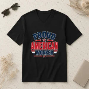 Funny Pretty Proud American Worker Labour Day Vector V-Neck Shirt