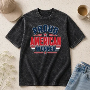 Funny Pretty Proud American Worker Labour Day Vector Washed T-Shirt