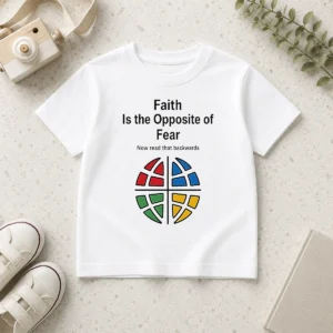 Funny Top Faith Is The Opposite Of Fear Now Read That Backwards Kids T-Shirt