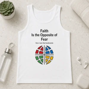 Funny Top Faith Is The Opposite Of Fear Now Read That Backwards Tank Top