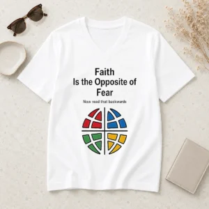 Funny Top Faith Is The Opposite Of Fear Now Read That Backwards V-Neck Shirt