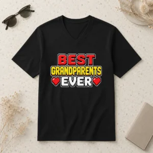 Good Official Best Grandparents Ever Pixel Heartfelt V-Neck Shirt