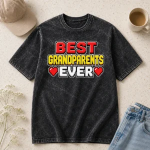 Good Official Best Grandparents Ever Pixel Heartfelt Washed T-Shirt