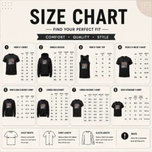 Size chart for Happy Good Back To School Ready To Own It Typography with measurements in inches and cm to help choose the right fit