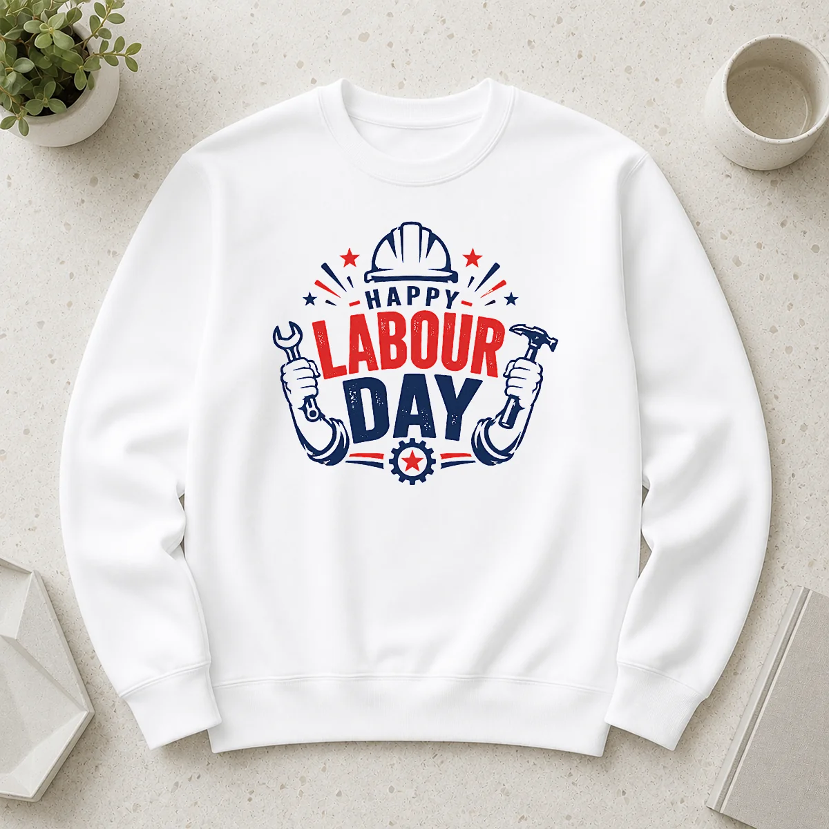 Happy Good Happy Labour Day Wrench Hammer Hard Hat Stars Sweater