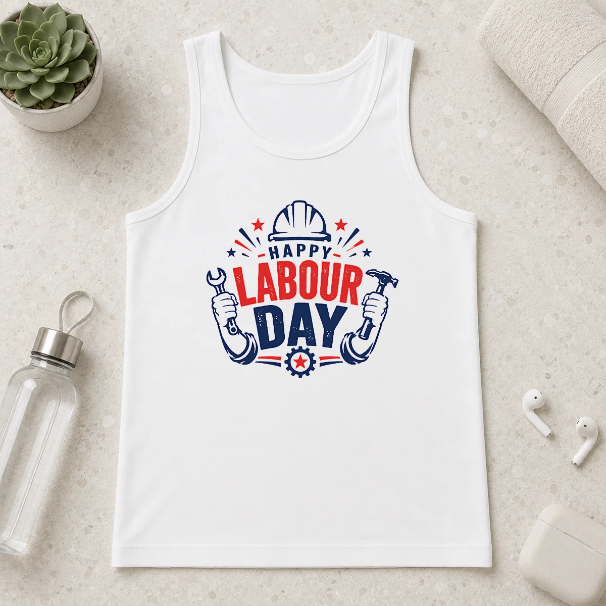 Happy Good Happy Labour Day Wrench Hammer Hard Hat Stars Tank Top
