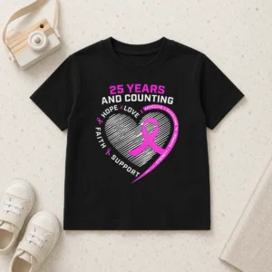 Happy Original 25 Years And Counting Hope Love Breast Cancer Kids T-Shirt