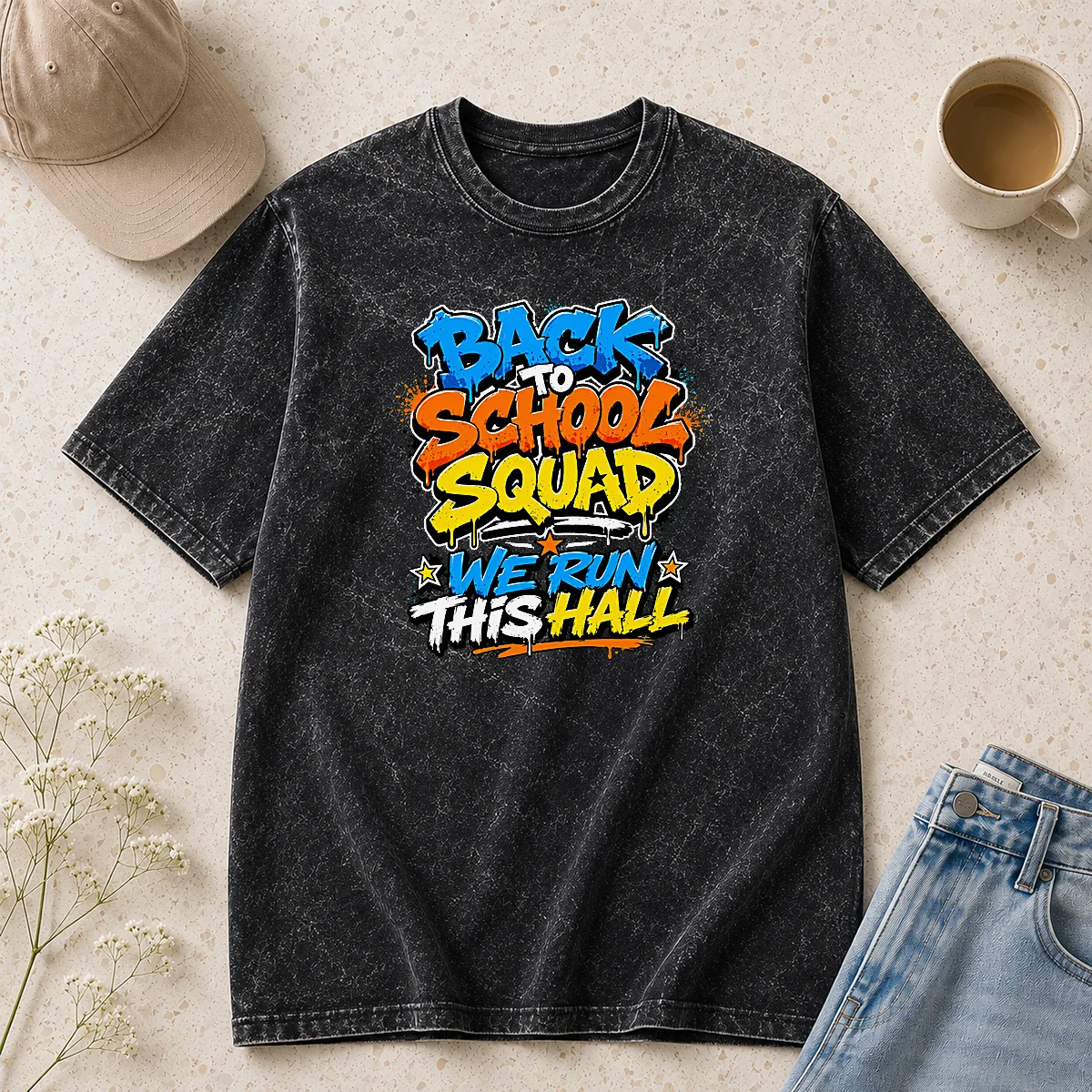 Hot Good Back To School Squad Graffiti For Students Washed T-Shirt