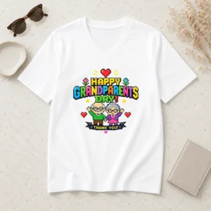 Hot Happy Grandparents Day Pixel Art Retro Thank You V-Neck Shirt