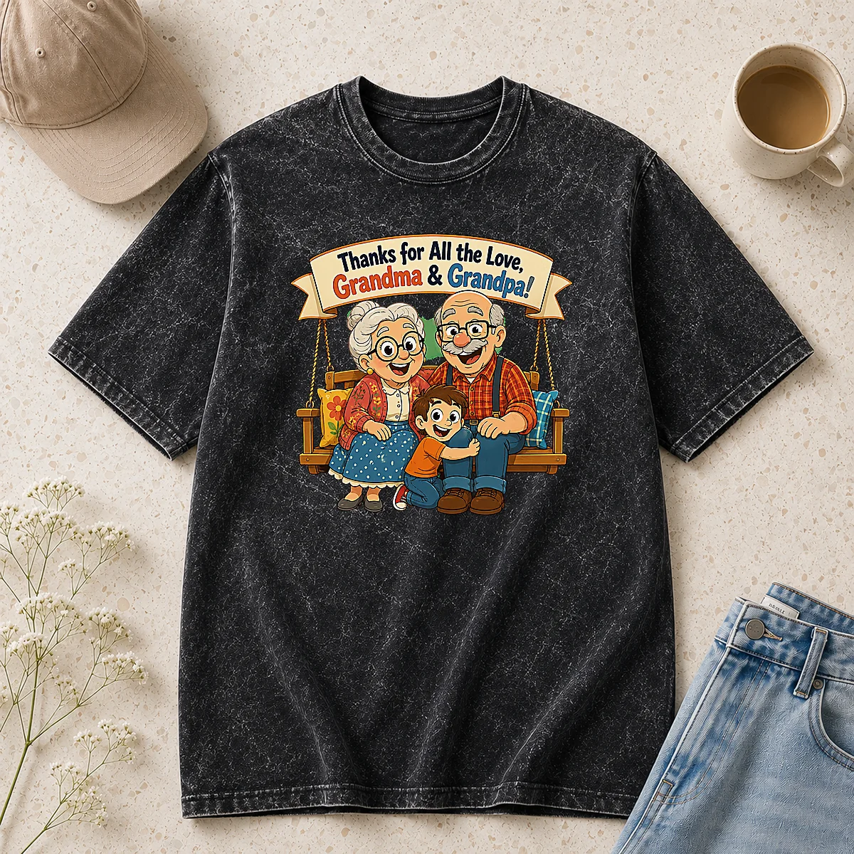 Hot Premium Grandparents Day Thank You Cartoon With Cozy Swing Washed T-Shirt