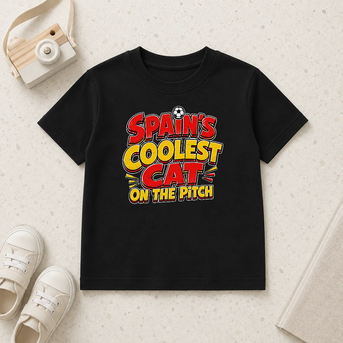 Hot Pretty Spain Soccer Cat Meme Funny Cartoon Kids T-Shirt