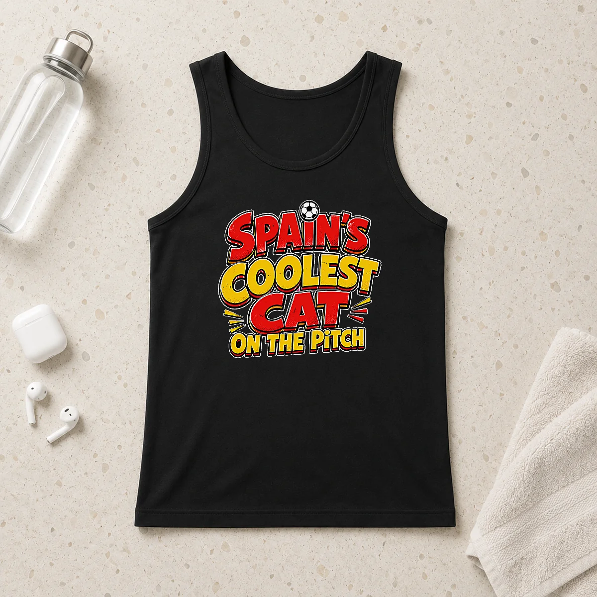 Hot Pretty Spain Soccer Cat Meme Funny Cartoon Tank Top