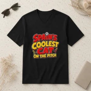 Hot Pretty Spain Soccer Cat Meme Funny Cartoon V-Neck Shirt