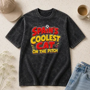 Hot Pretty Spain Soccer Cat Meme Funny Cartoon Washed T-Shirt
