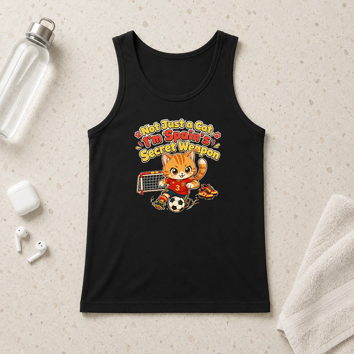 Hot Pretty Spain Soccer Cat Meme Funny Soccer Kawaii Tank Top