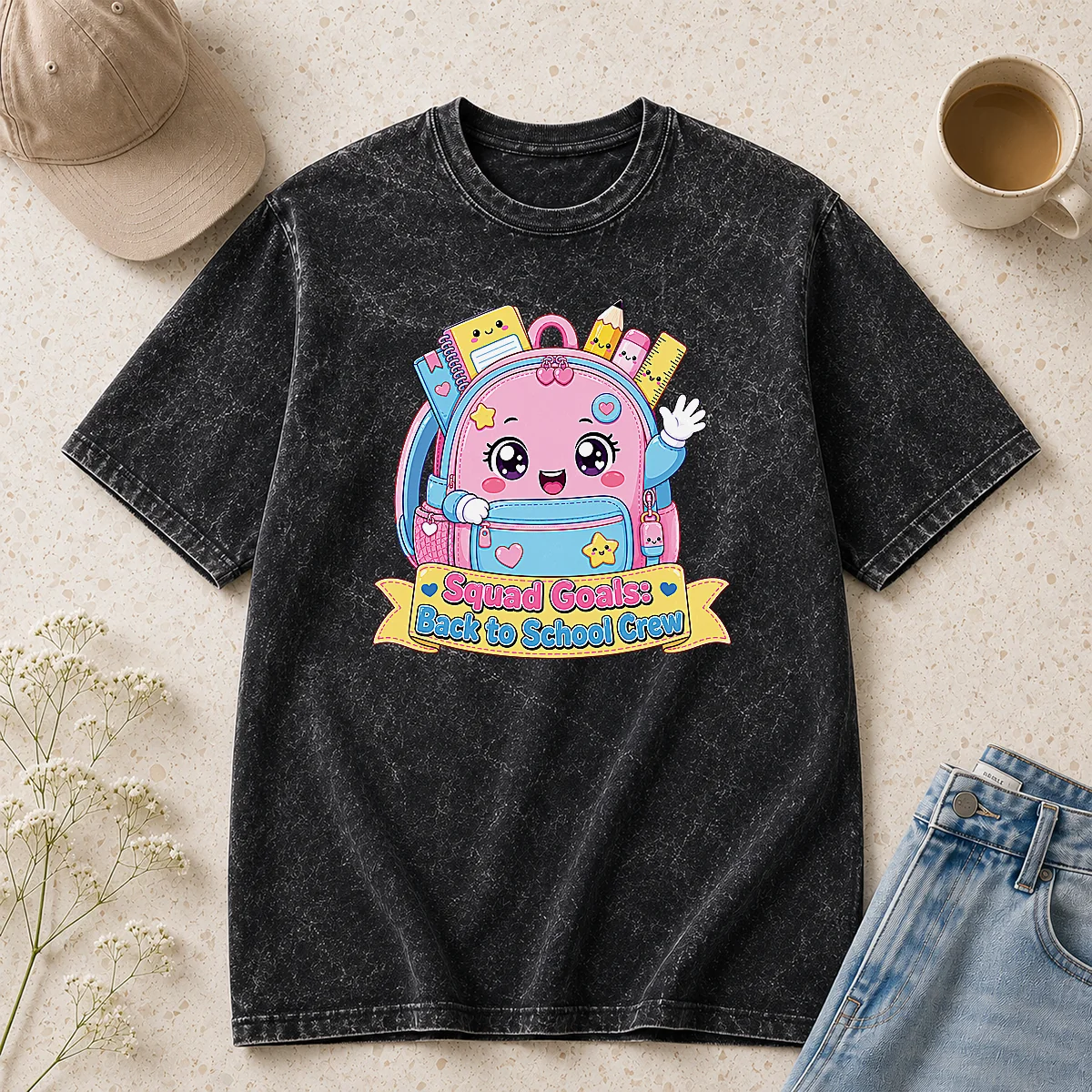 Nice Awesome Back To School Squad Kawaii For Kids Washed T-Shirt