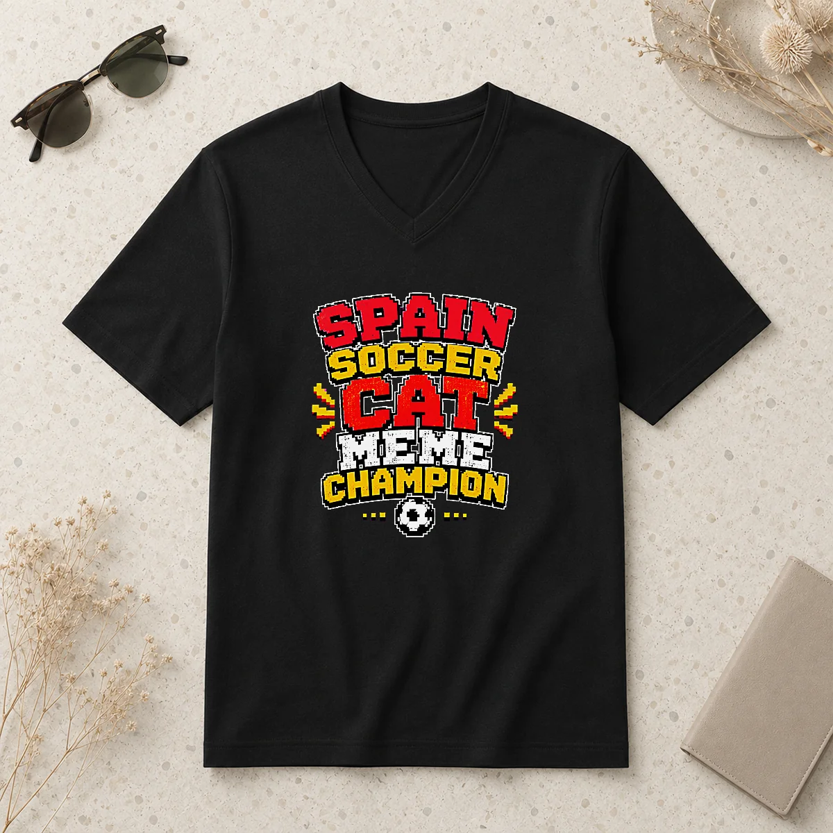 Nice Hot Spain Soccer Cat Meme V-Neck Shirt Nice Hot Spain Soccer Cat Meme V-Neck Shirt