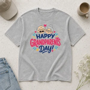Nice Original Happy Grandparents Day Cute Couple Hearts Typography Washed T-Shirt