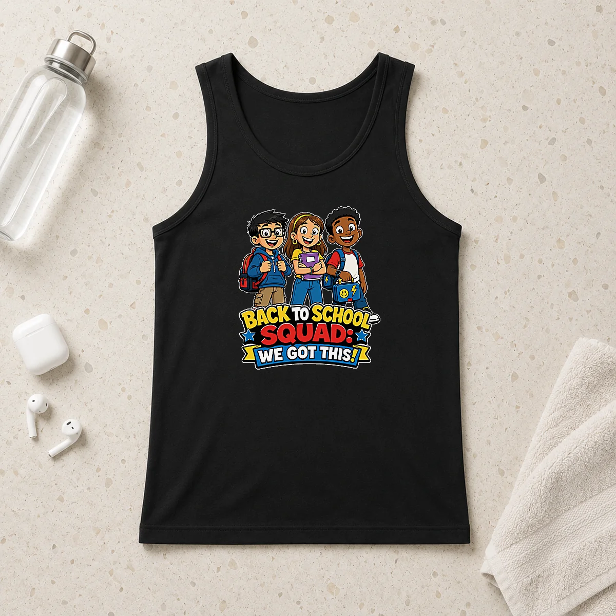 Nice Pretty Back To School Cartoon Squad For Kids Tank Top