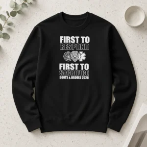 Premium Hot First To Respond And Sacrifice Boots And Badges 2026 Fire Police EMS Long Sleeve Shirt