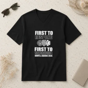 Premium Hot First To Respond And Sacrifice Boots And Badges 2026 Fire Police EMS V-Neck Shirt