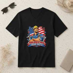 Premium Pretty American Labour Day Celebration Vintage V-Neck Shirt