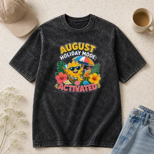 Premium Pretty August Holiday Vector With Summer Vibes Washed T-Shirt
