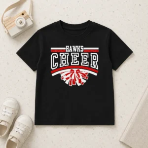 Pretty Hot Hutchinson Hawks Cheer Maroon Glitter Kids T-Shirt
